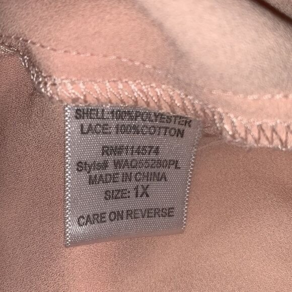 Pink Lace Accent Blouse With Keyhole Back & 3/4 Sleeves 1X Bellatrix - Picture 5 of 11